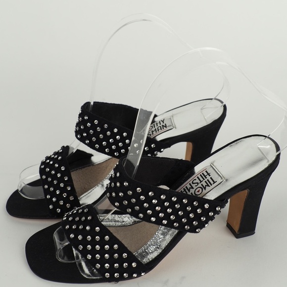 Timothy Hitsman sz 6.5 black crystal studded heels - Picture 1 of 8